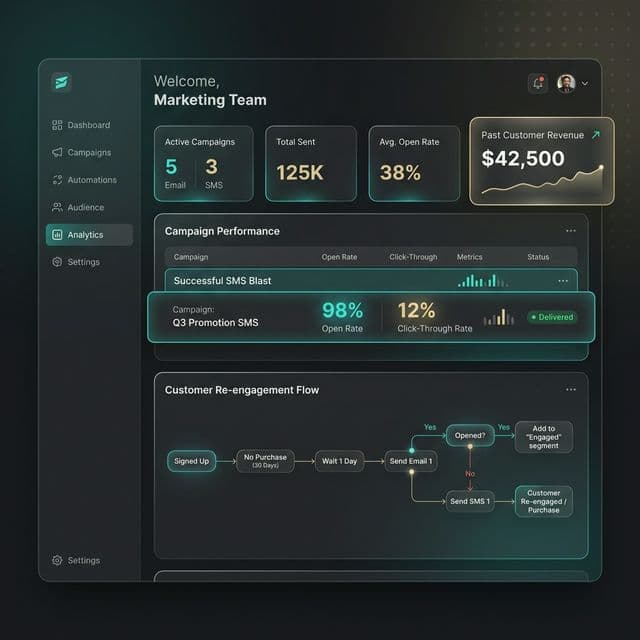 Email and SMS marketing campaign dashboard for local businesses